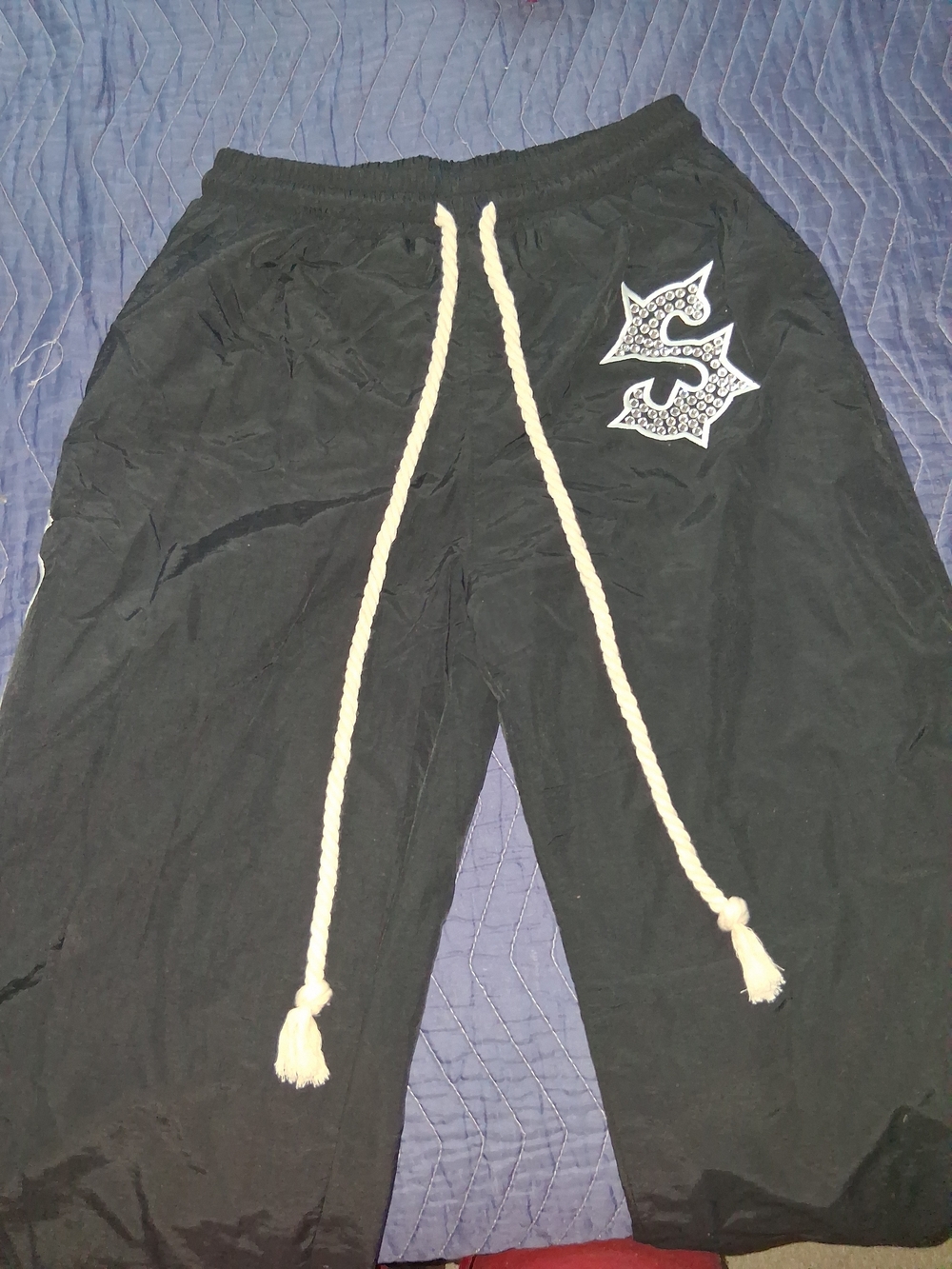 Black Drawstring Lounge Pants with Embroidered Patch